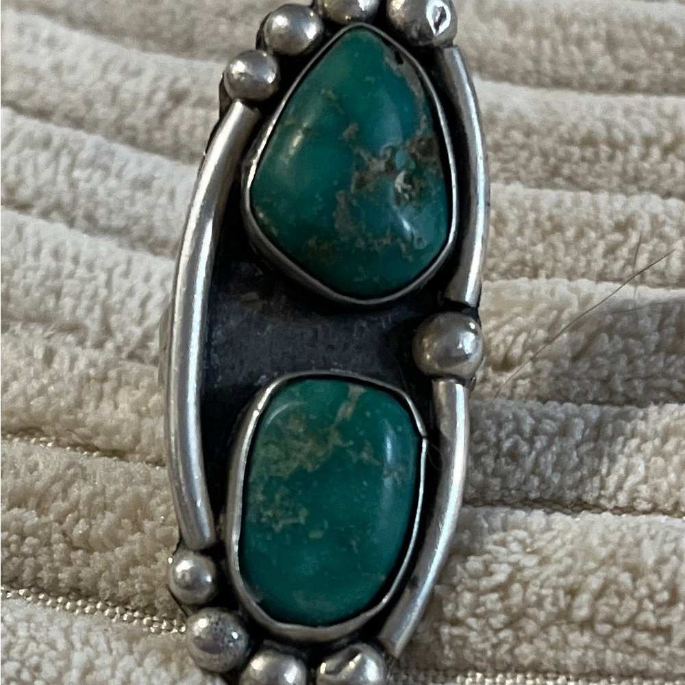 Navajo Sterling Silver and Turquoise Statement Ring - Picture 2 of 3